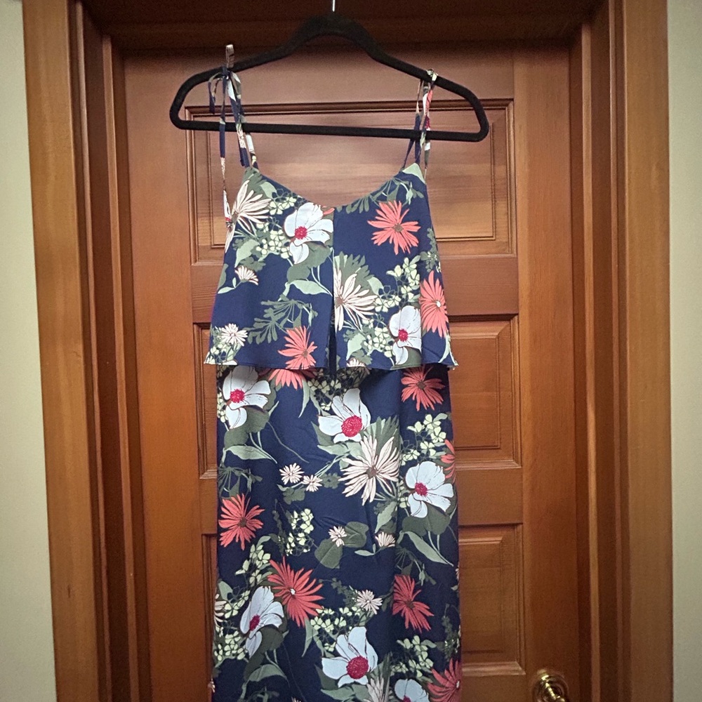 Banana Republic full-length dress in navy with floral print.